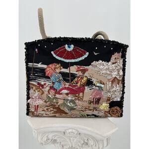 Mary Francis Vintage Beaded Sequin Play at the Beach Victorian Bag /Mirror
